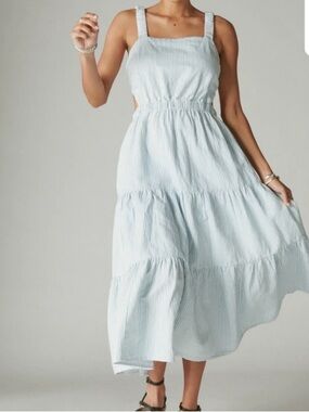 Lucky Brand backless cotton linen seersucker maxi dress with pockets